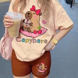 Capybara Graphic Tee and Shorts Set